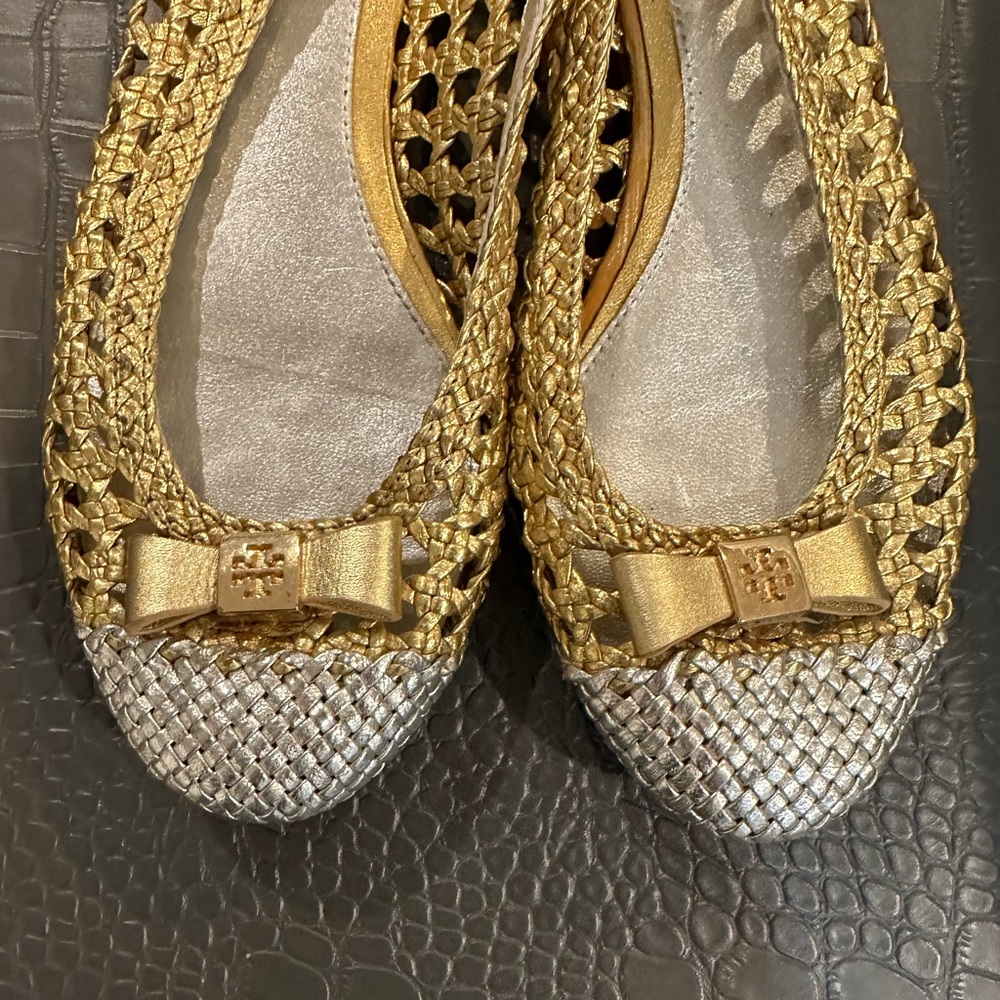 Tory Burch Gold and Silver Flats